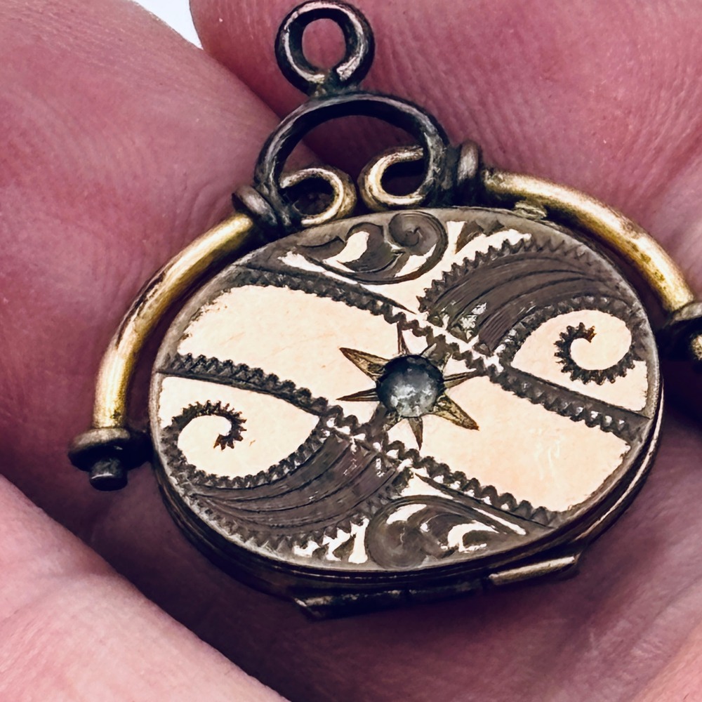 Antique B.A. Ballou Victorian Gold Fill Swivel Locket watch Fob Starburst Paste